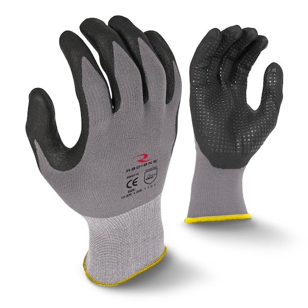 Guantes recubiertos de nitrilo espumado Radians, cobertura en la palma, negro/gris, S, RWG11S
