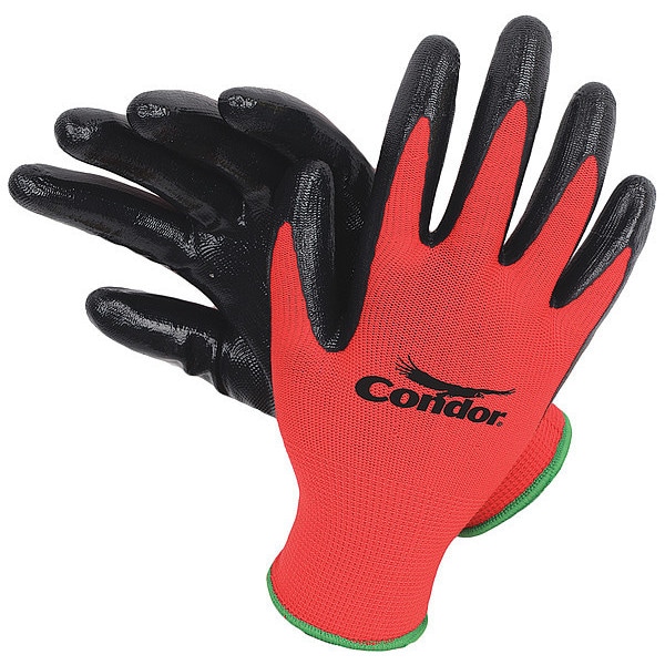 Guantes recubiertos de nitrilo Condor, cobertura de palma, rojos, 2XL, par - 2UUE1
