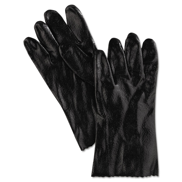 Guantes de PVC Mcr Safety de una capa, ásperos, forrados con interlock, 12 "de largo, tamaño grande, color negro, par, paquete de 12, 12pk - 127-6212R