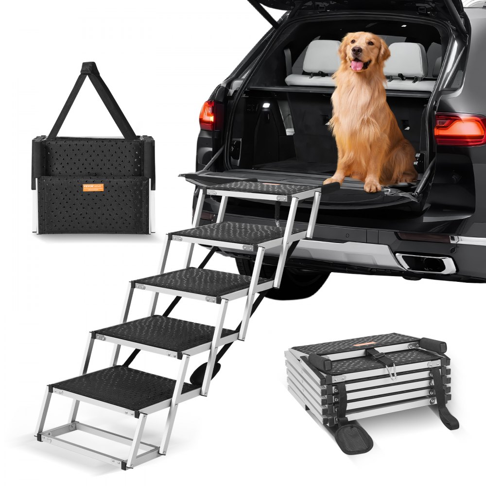 VEVOR Dog Stair for Cars 5-step Folding Dog Steps Aluminum Loads up to 150 lbs - KZDGLT5STEP1DLM2TV0