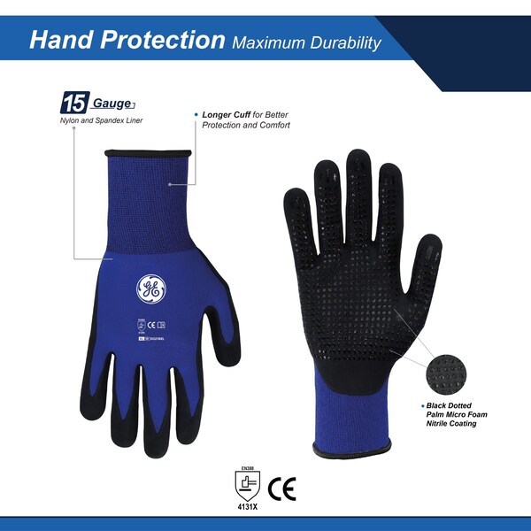 Guantes de Nitrilo Punteados Ge, 15 GA, 1 Par, XL - GG216XLC