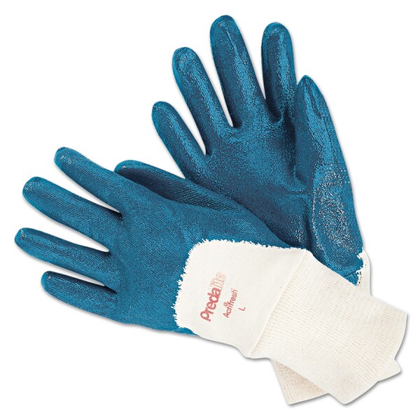 Guantes de Nitrilo Predalite MCR Safety, Forrados de Algodón, Azul/Blanco, Talla Grande, Paquete de 12 - 127-9780L