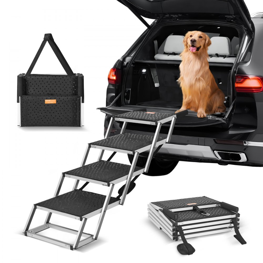 VEVOR Dog Stair for Cars 4-step Folding Dog Steps Aluminum Loads up to 150 lbs - KZDGLT4STEP16LGG3V0