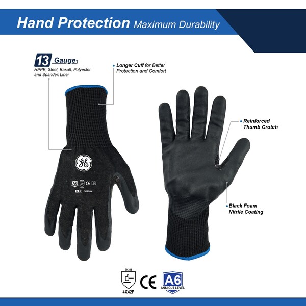 Guantes negros sumergidos en nitrilo espumado, calibre 13, 1 par, M - GG226MC