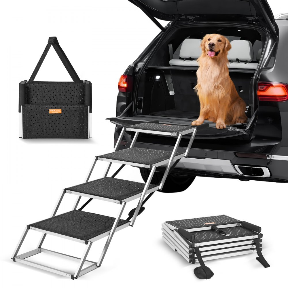 VEVOR Dog Stair for Cars 4-step Folding Dog Steps Aluminum Loads up to 250 lbs - KZDGLT4STEP2RPH4ZV0