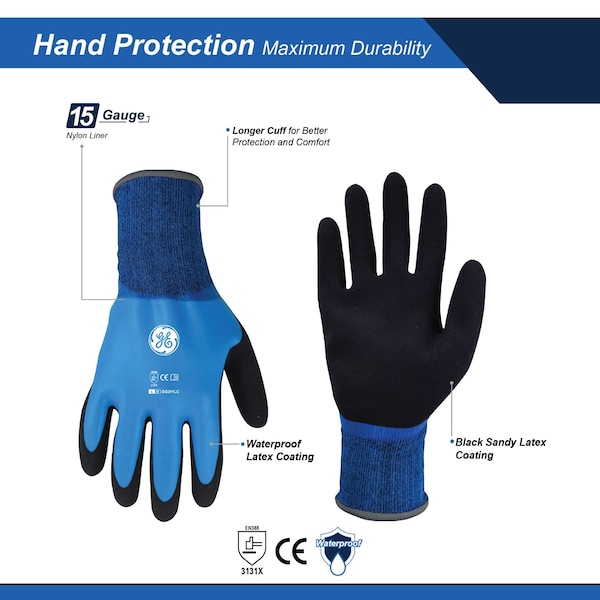 Guantes de sandy sumergidos en ge, negro/azul, 15GA, 1 par, L - GG211LC