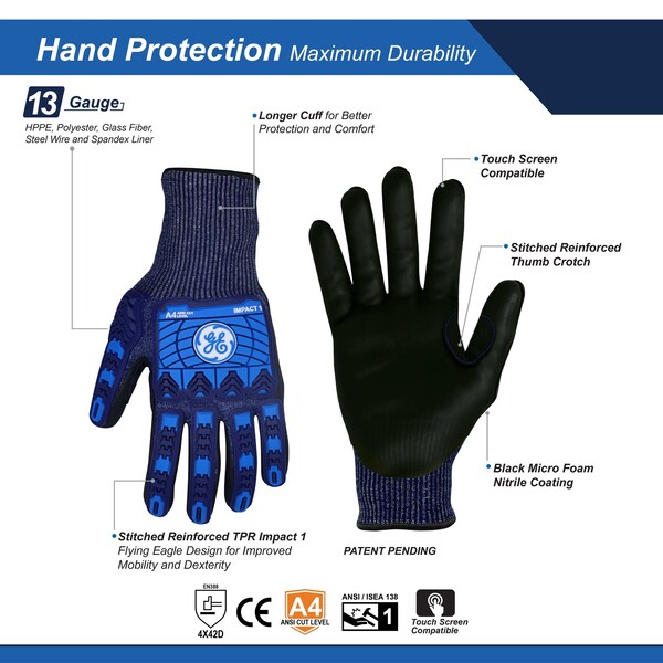 Guantes de Impacto Ge, Nitrilo con Espuma Micro, 13GA, 1 Par, XL - GG242XLC