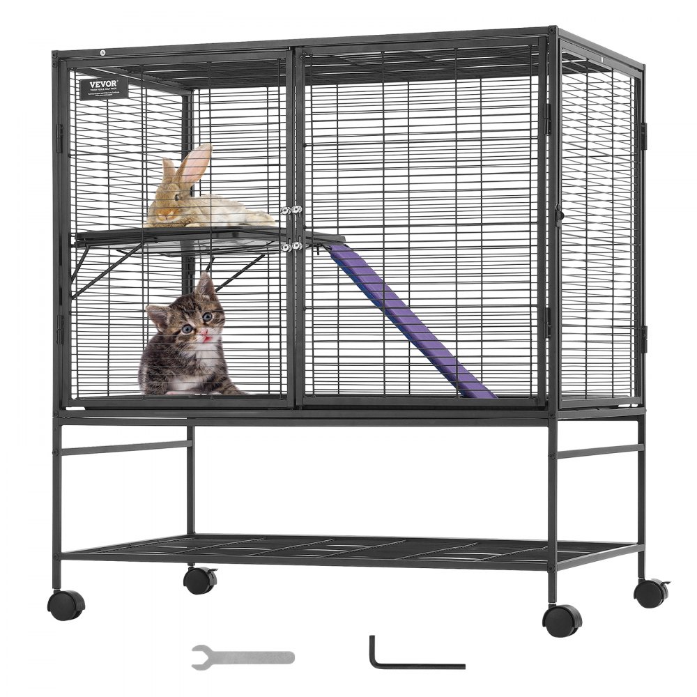 VEVOR 39" Metal Small Animal Cage 2-Tier Rolling Ferret Cage with Tray A Ramp - JSXDL362439IF6COGV0