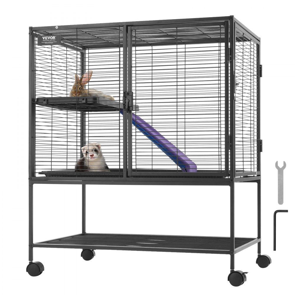 VEVOR 36" Metal Small Animal Cage 2-Tier Rolling Ferret Cage with Tray A Ramp - JSXDL322233IWSCUUV0