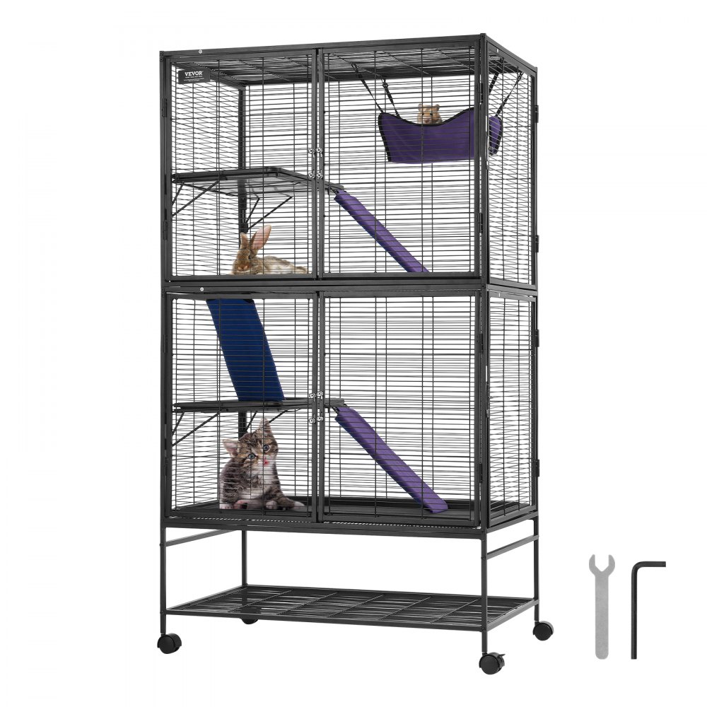 VEVOR 64.6" Metal Small Animal Cage 4-Tier Rolling Ferret Cage with Tray 3 Ramps - JSXDL362463IRPIZQV0