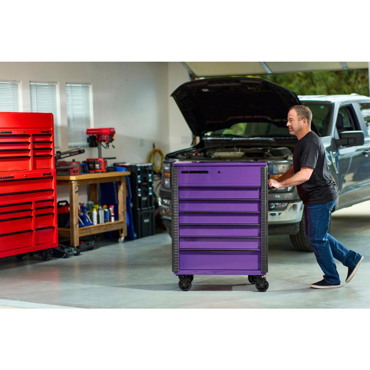 Carro de servicio U.S. General de 34 pulgadas x 23 pulgadas, con 6 cajones, color morado - 70697