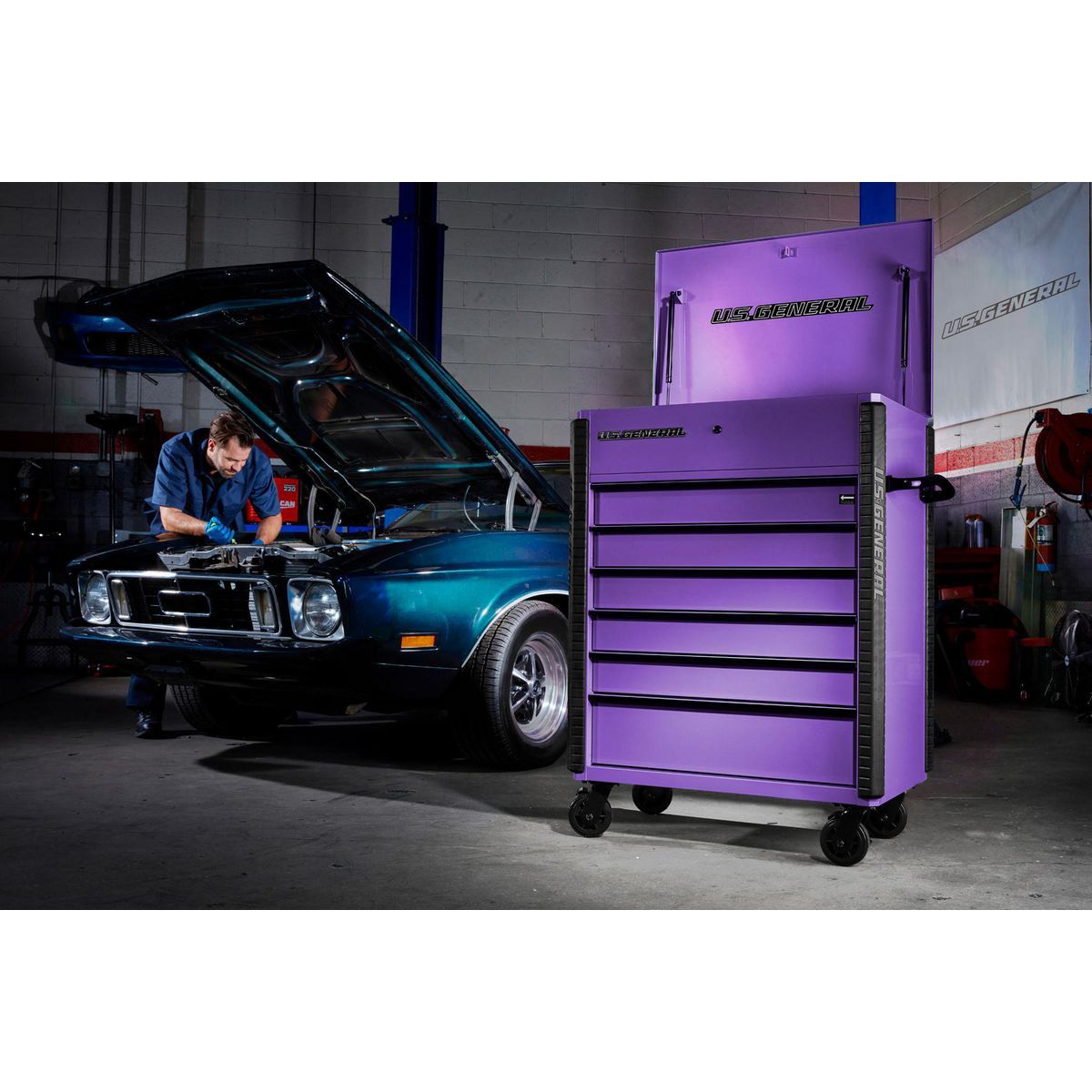 Carro de servicio U.S. General de 34 pulgadas x 23 pulgadas, con 6 cajones, color morado - 70697