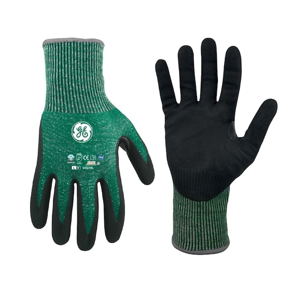 Guantes Reciclados de Nitrilo Verde/Negro con Revestimiento en la Parte de atrás, 12 pares, Talla L - GG230LC