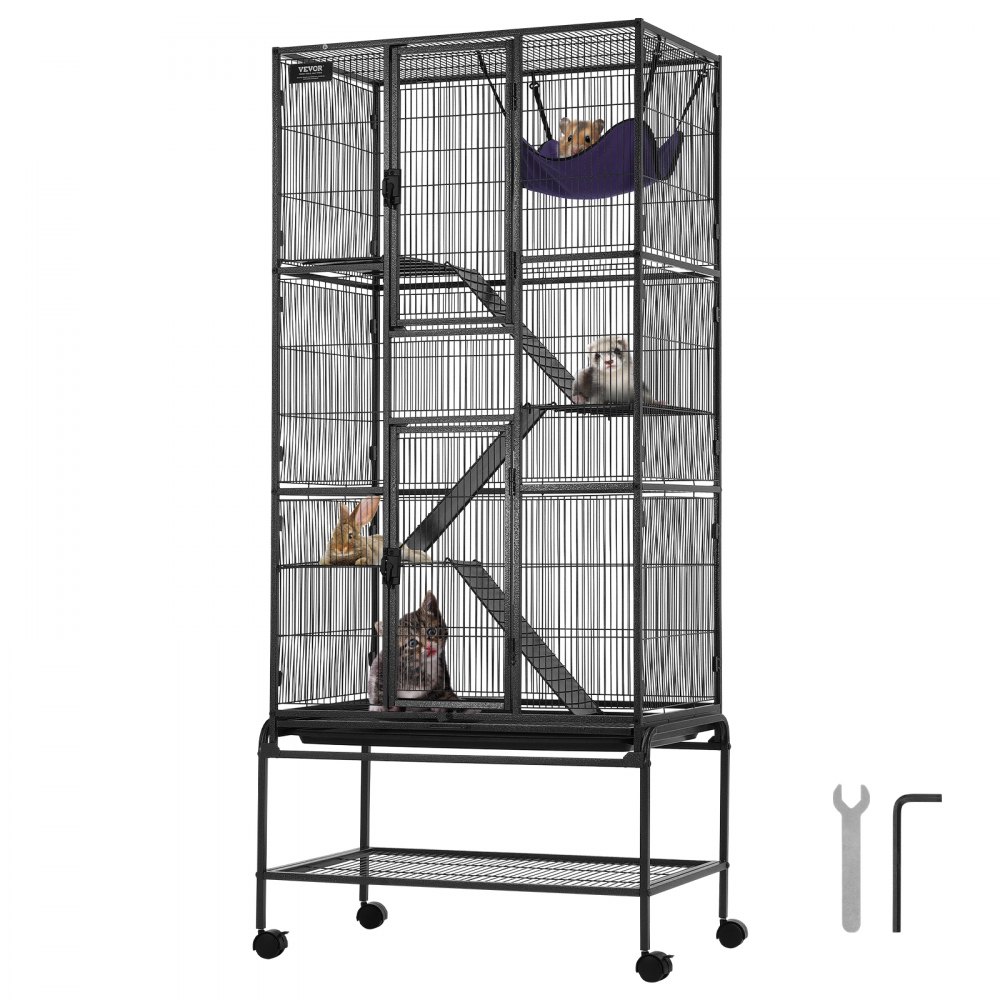 VEVOR 69" Metal Small Animal Cage 4-Tier Rolling Ferret Cage with Tray 3 Ramps - JSXDL301869I2SROXV0