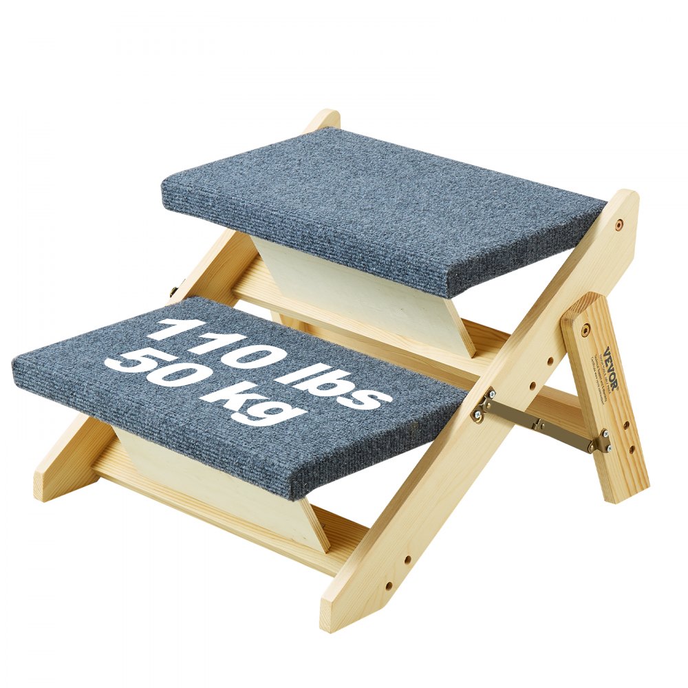 VEVOR Wood Pet Stairs/Pet Steps, 2-in-1 Foldable Wooden Dog Stair for Beds, Sofa and Cars, Dog Stairs & Ramp with 2 Steps for Small Medium Large Pet, up to 110 lbs - EHYGLT2STEP1MF2AMV0
