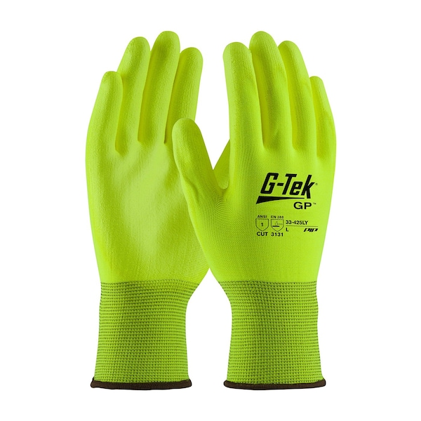 Guantes recubiertos de poliuretano de alta visibilidad Pip, cobertura en la palma, amarillos, tamaño M, paquete de 12 - 33-425LY/M.