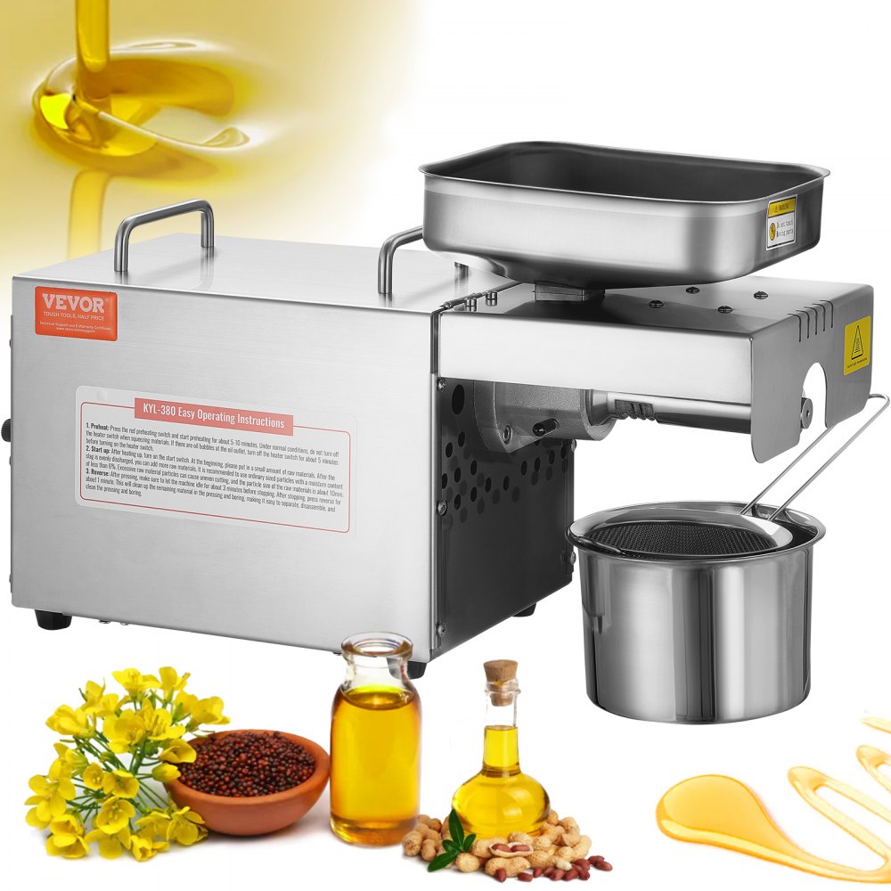 VEVOR Electric Oil Press Machine, 700W Stainless Steel Oil Extractor Machine, 140℃ / 284℉ Constant Temperature, Hot Press Oil Expeller for Pressing Peanuts, Sesame Seeds, Rapeseed, Tea Seeds - DDZYJ750W15KOVC5KV1