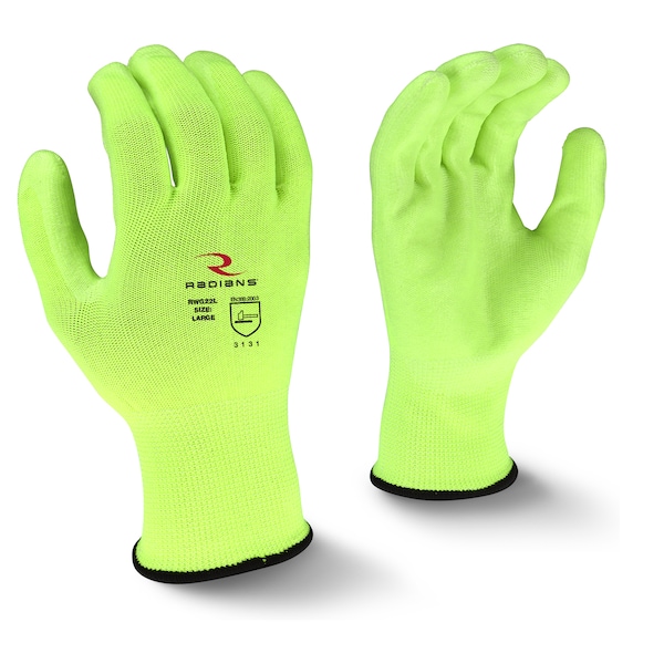 Guantes recubiertos de poliuretano de alta visibilidad Radians, cobertura en la palma, amarillos, XL, juego de dos - RWG22TXL