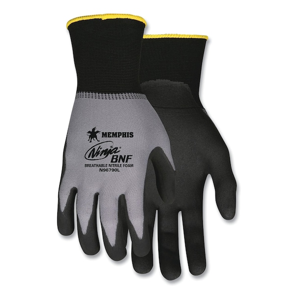 Mcr Safety Ninja Guantes de Nylon/Spandex con recubrimiento de Nitrilo, Negro/Gris, Talla Extra Grande, Paquete de 12 unidades, 12 paquetes - N96790XL