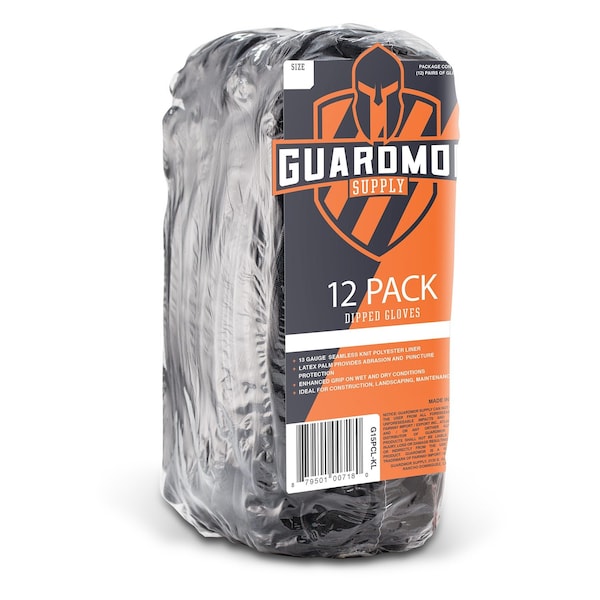 Guante de palma de NITRILO TEXTURIZADO POLY para seguridad en elevación, 13 Gauge Microfoam Nitrilo Negro, XLRG - G18PTN-K1L.