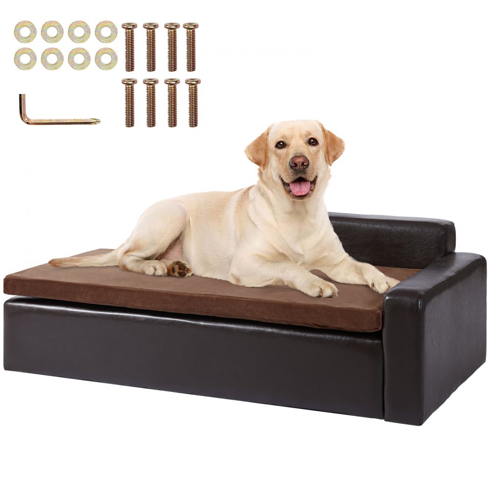 VEVOR Pet Sofa, Dog Couch for Large-Sized Dogs and Cats, Soft Leather Dog Sofa Bed, 110 lbs Loading Cat Sofa, Black - PYCWSFPYZFXDNUF01V0