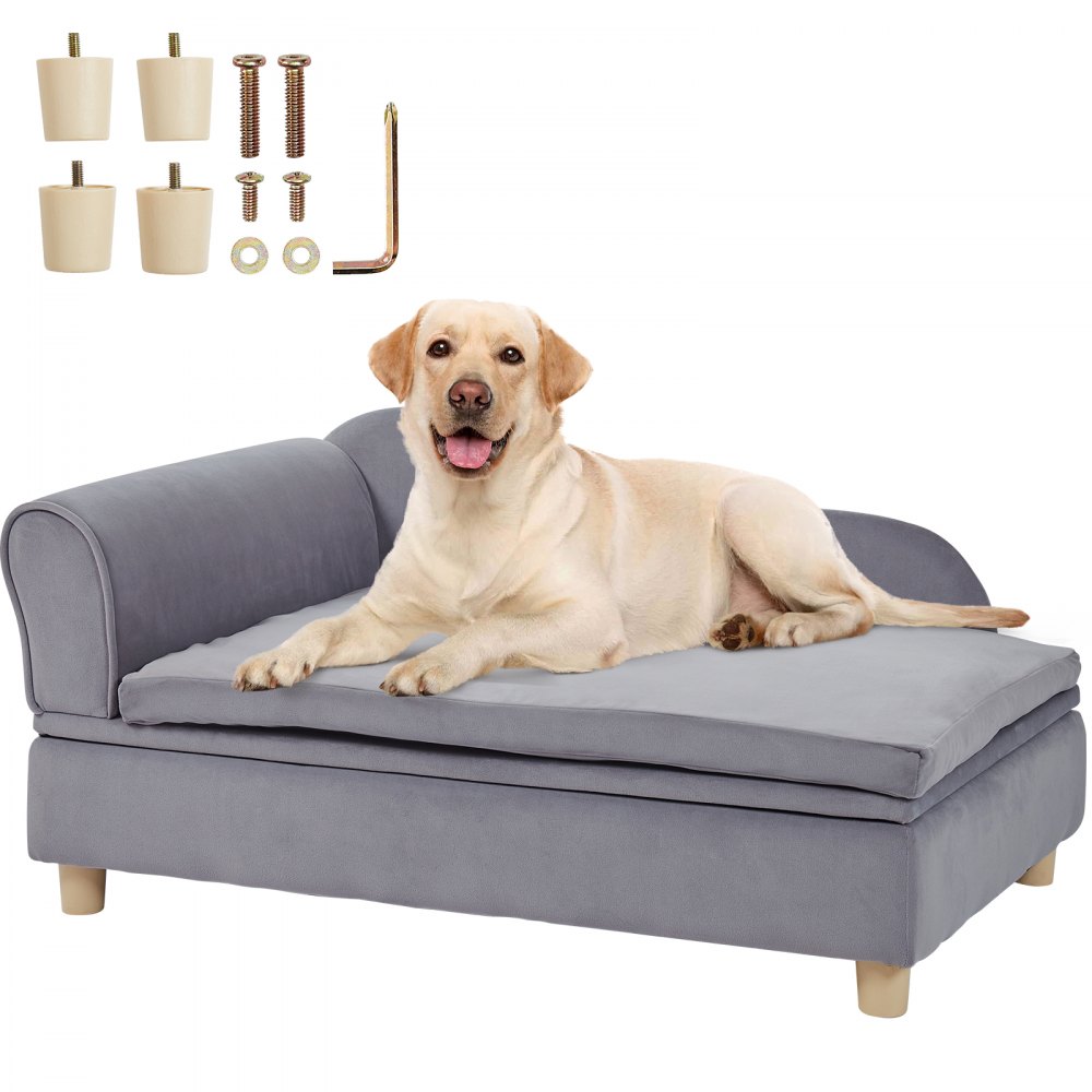VEVOR Pet Sofa, Dog Couch for Large-Sized Dogs and Cats, Soft Velvety Dog Sofa Bed, 110 lbs Loading Cat Sofa, Grey - BYCWSFBYZFXDZO5OOV0