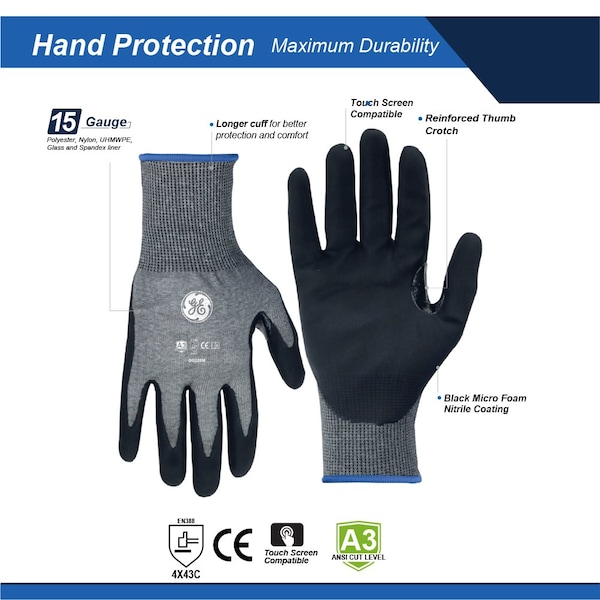Guante Ge MICRO FOAM NITRILE DIPPED A3 12 Pares M, 24 Paquetes - GG228M