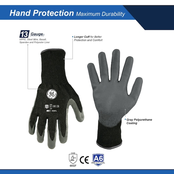Guantes sumergidos GE 13 PU DIPPED A6 12 Pares L, 24 Paquetes - GG201L