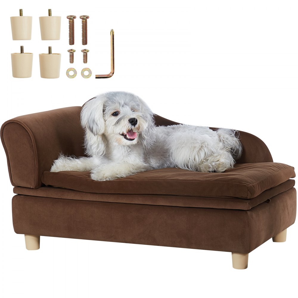 VEVOR Pet Sofa, Dog Couch for Medium-Sized Dogs and Cats, Soft Velvety Dog Sofa Bed, 81 lbs Loading Cat Sofa, Dark Brown - BYCWSFBYZFXZSCPRJV0