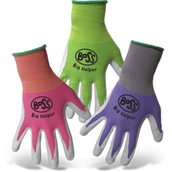 Jefe Jefe 8438K Guantes para niños de nylon con palma y dedos recubiertos de nitrilo; Color surtido - 8438K