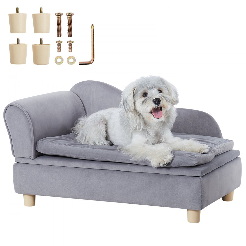 VEVOR Pet Sofa, Dog Couch for Medium-Sized Dogs and Cats, Soft Velvety Dog Sofa Bed, 81 lbs Loading Cat Sofa, Grey - BYCWSFBYZFXZN6LNHV0