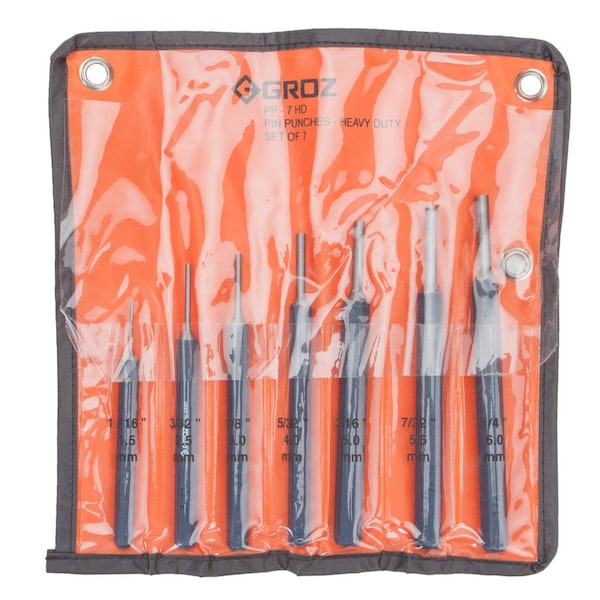 Groz Pin Punch, Heavy Duty, Vinyl Pouch, 6 pcs. - 25612