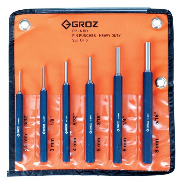 Groz Pin Punch, Heavy Duty, Vinyl Pouch, 6 pcs. - 25612