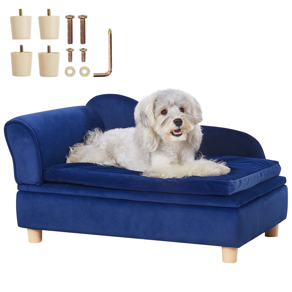 VEVOR Pet Sofa, Dog Couch for Medium-Sized Dogs and Cats, Soft Velvety Dog Sofa Bed, 81 lbs Loading Cat Sofa, Blue - BYCWSFBYZFXZ1HP7SV0