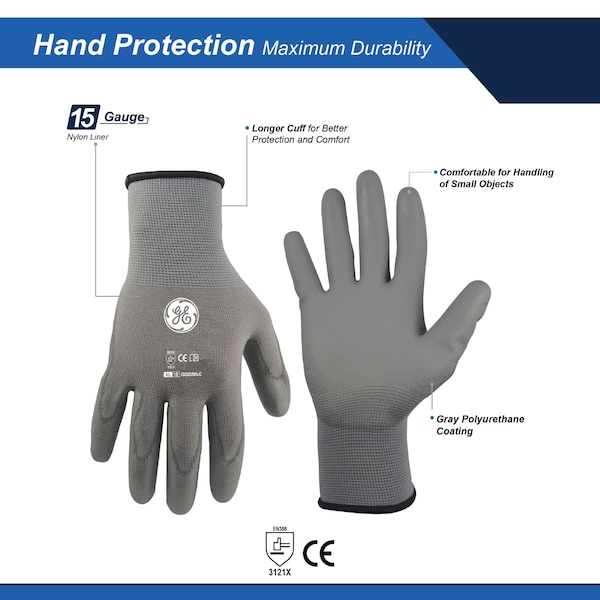 Guantes sumergidos en PU, 15 GA, Gris, 12 pares, XL - GG205XLC