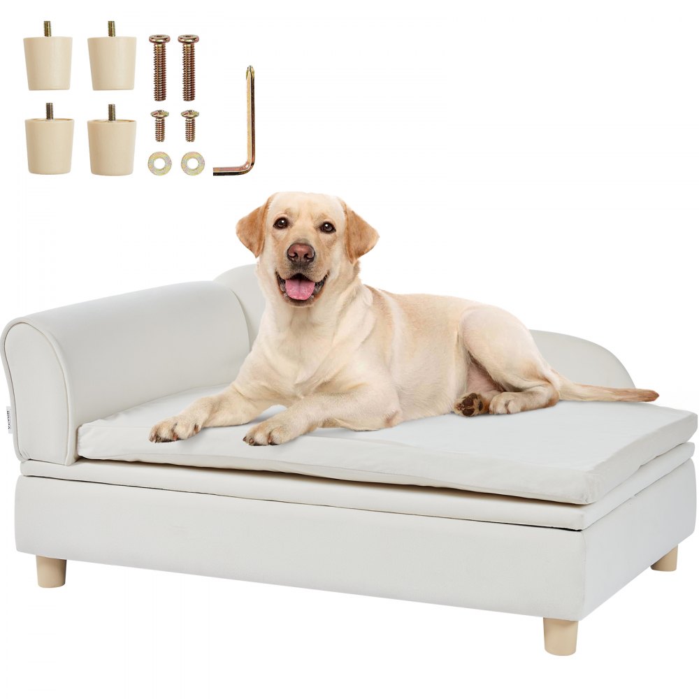 VEVOR Pet Sofa, Dog Couch for Large-Sized Dogs and Cats, Soft Velvety Dog Sofa Bed, 110 lbs Loading Cat Sofa, White - BYCWSFBYZFXDGNAWQV0