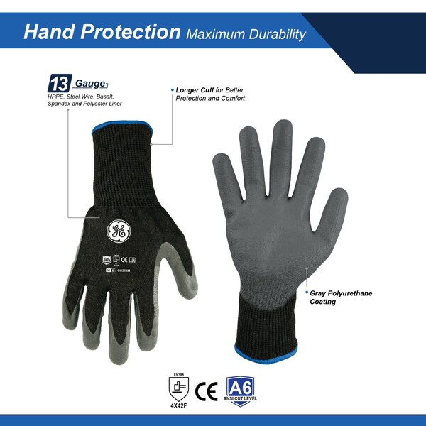 Guantes sumergidos con recubrimiento de PU Ge 13 A6 12 pares M, 24PK - GG201M