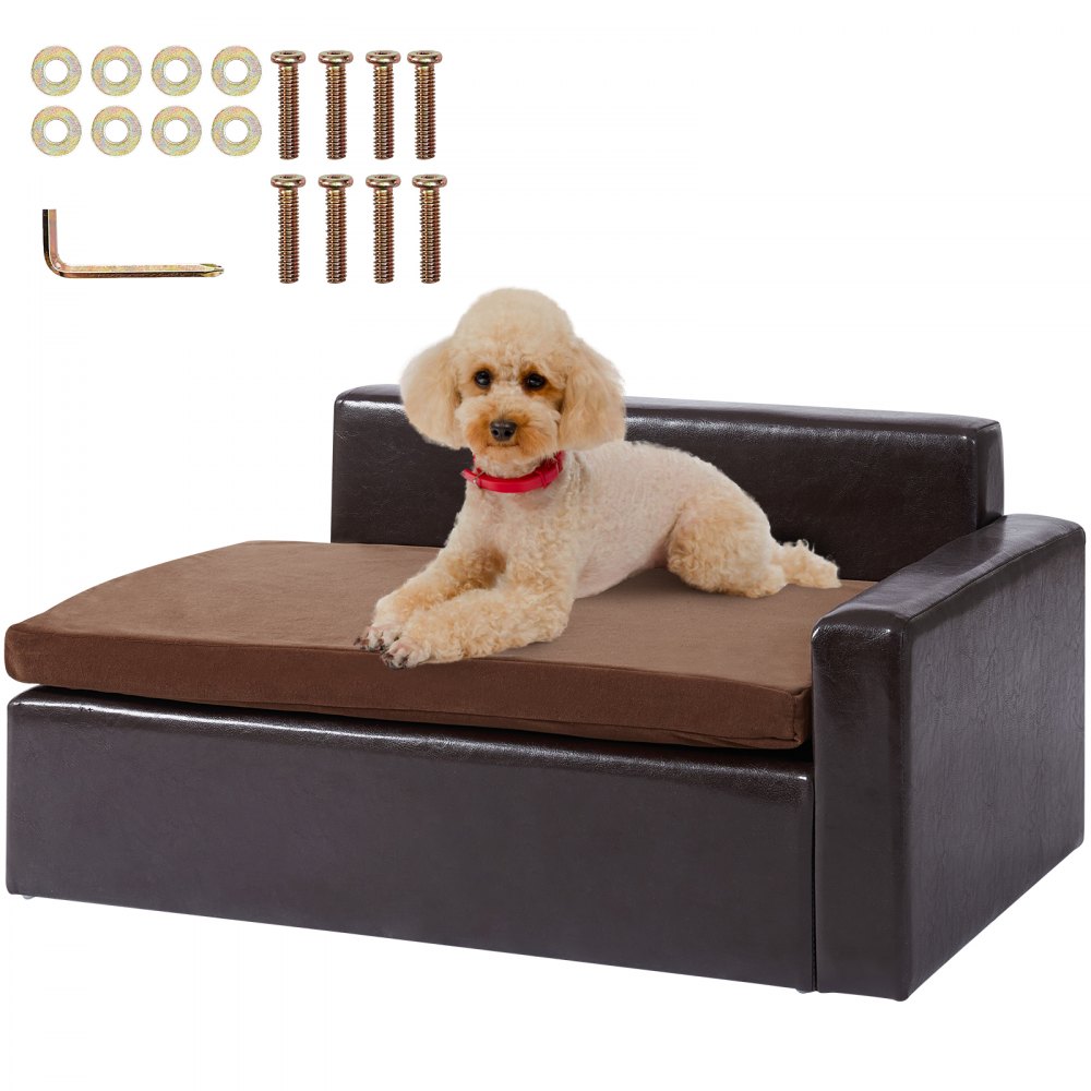 VEVOR Pet Sofa, Dog Couch for Medium-Sized Dogs and Cats, Soft Leather Dog Sofa Bed, 110 lbs Loading Cat Sofa, Black - PYCWSFPYZFXZU0X7XV0