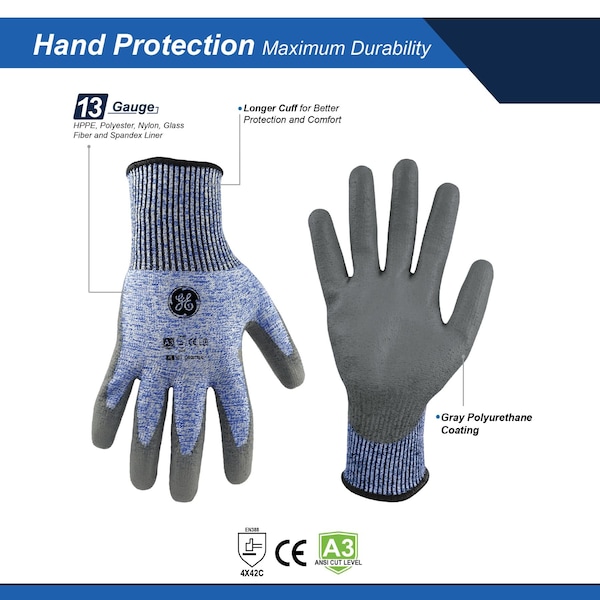 Guante Ge PU DIPPED A3 12 pares XL, 24 paquetes - GG207XL