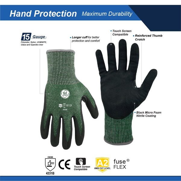 Guante A2 con recubrimiento de Nitrilo MICRO FOAM de Ge, 12 pares, talla L, paquete de 24 - GG227L