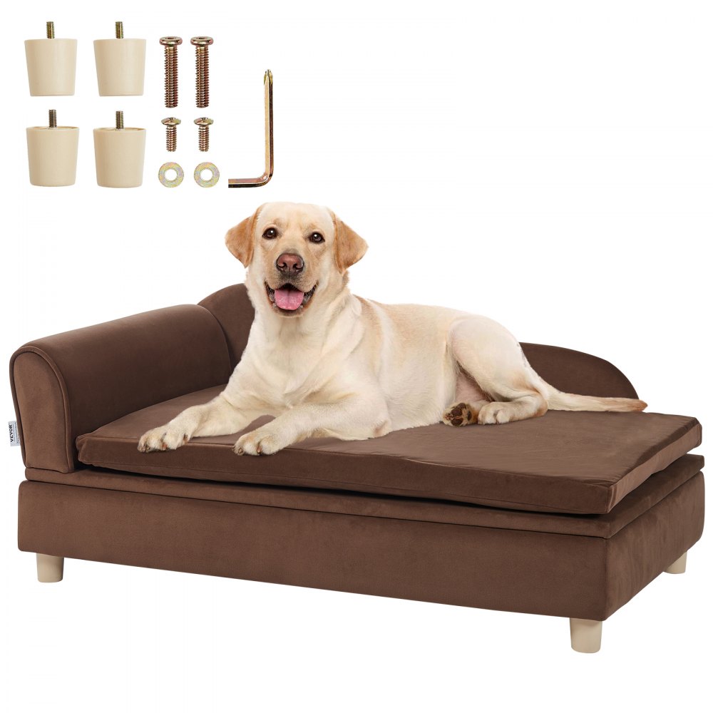 VEVOR Pet Sofa, Dog Couch for Large-Sized Dogs and Cats, Soft Velvety Dog Sofa Bed, 110 lbs Loading Cat Sofa, Dark Brown - BYCWSFBYZFXDSFU0YV0