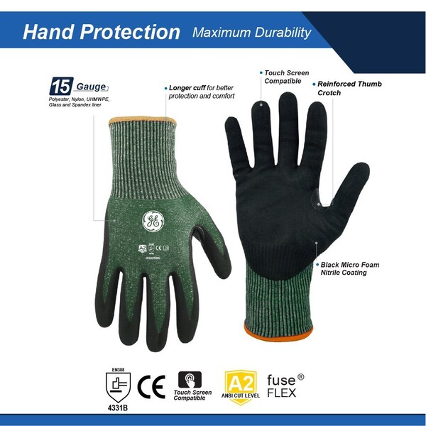 Guante Ge MICRO FOAM NITRILE DIPPED A2 talla XL, 12 pares, 24 paquetes - GG227XL
