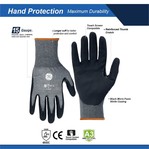 Guante de seguridad Ge MICRO FOAM NITRILE DIPPED A3 con 12 pares, talla 2XL, paquete de 24 - GG2282XL
