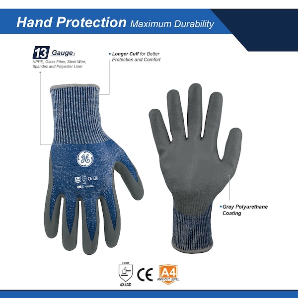 Guantes sumergibles Ge 13 GA PU A4 12 pares L, 24 pzas - GG208L
