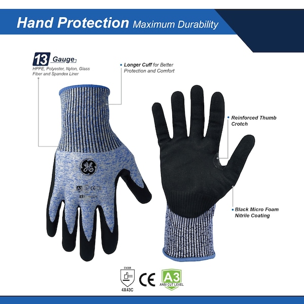 Guante Ge MICRO FOAM NITRILE DIPPED A3 de 12 pares, tamaño M, paquete de 24 - GG223M.