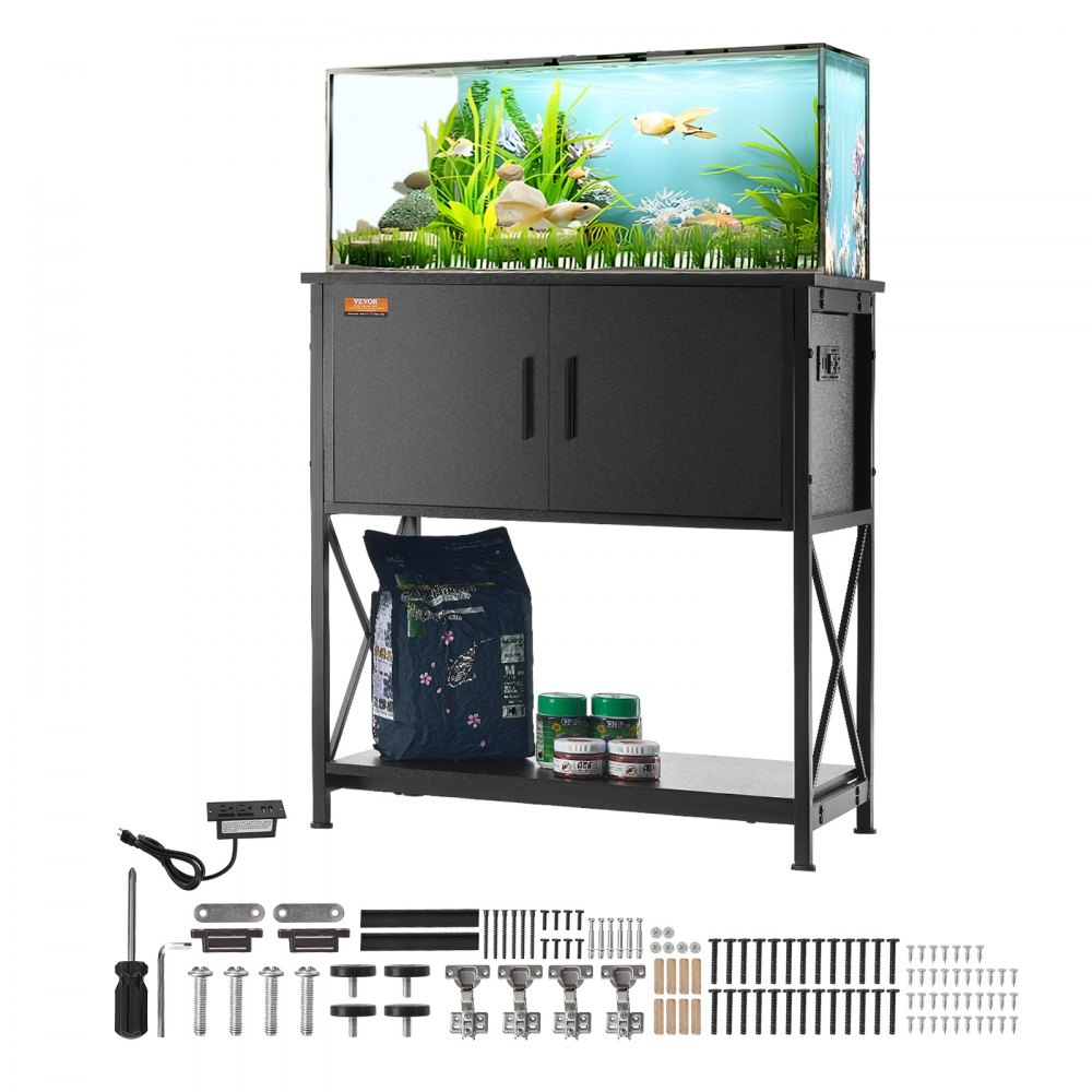 VEVOR Aquarium Stand, 29 Gallon Fish Tank Stand, 28.7 x 16.5 x 30 in Steel and MDF Turtle Tank Stand, 242.5 lbs Load Capacity, Reptile Tank Stand with Storage Cabinet and Embedded Power Panel, Black - GMZSZXZJMBXGIPNNZV1