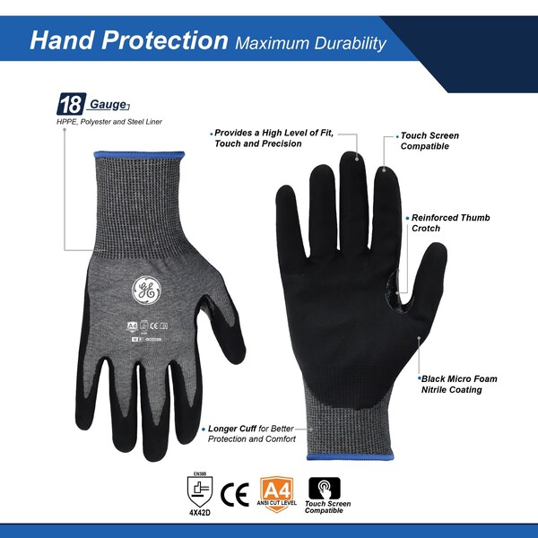 Guantes sumergidos en Nitrilo de espuma GE, calibre 18, 1 par, M - GG225MC