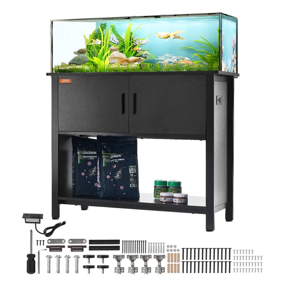 VEVOR Aquarium Stand, 40 Gallon Fish Tank Stand, 36.6 x 18.9 x 31.5 in Steel and MDF Turtle Tank Stand, 335 lbs Load Capacity, Reptile Tank Stand with Storage Cabinet and Embedded Power Panel, Black - GMZSZXZJMBXG5B6RSV1
