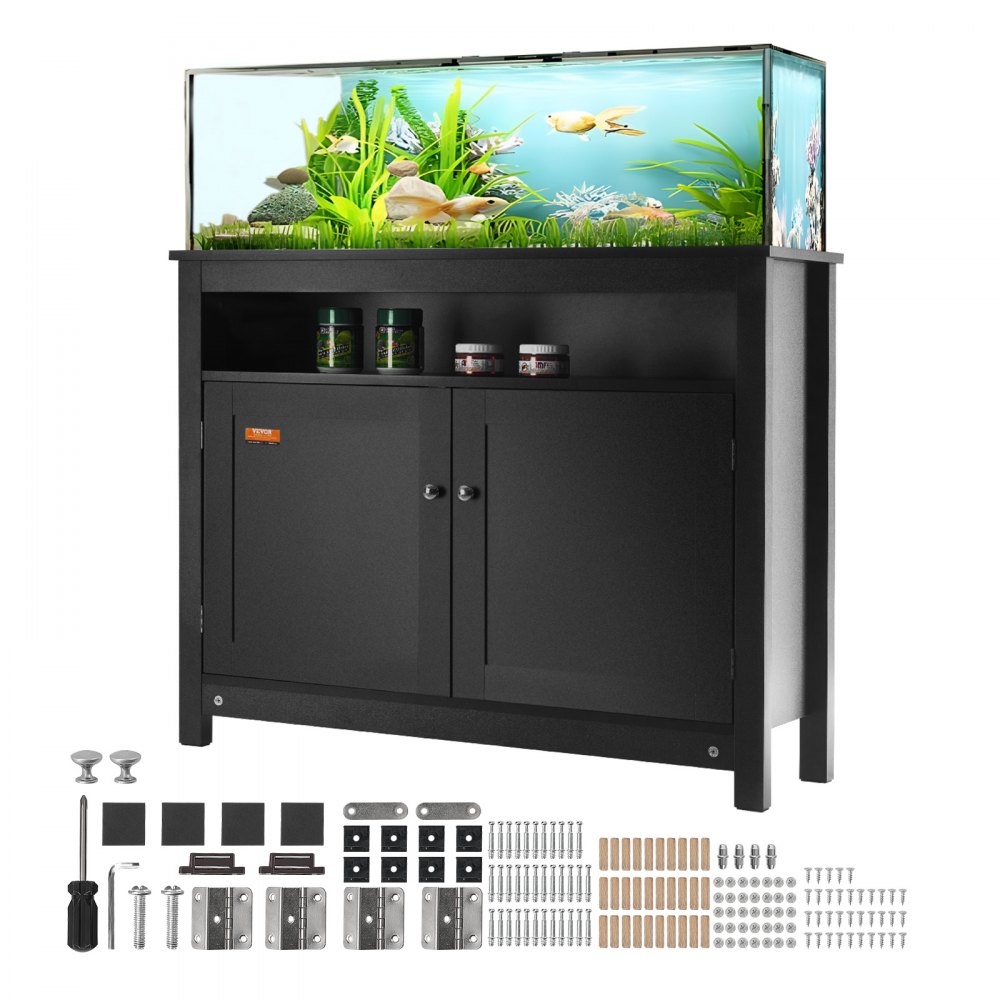 VEVOR Aquarium Stand, 40 Gallon Fish Tank Stand, 36.5 x 15.7 x 30 in MDF Turtle Tank Stand, 335 lbs Load Capacity, Reptile Tank Stand with Storage, Cabinet and Hardware Kit, Black - MZSZXZJMZ40JKTW5LV0