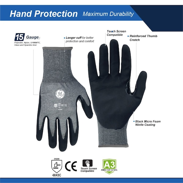 Guante Ge MICRO FOAM NITRILE DIPPED A3, 12 pares, L, 24 paquetes - GG228L